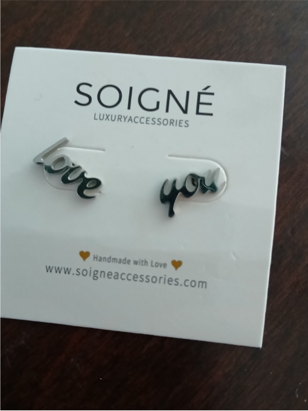 Silver 'Love You' Script Stud Earrings - Silver